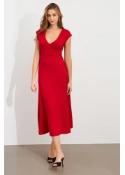 Cool & Sexy فستان متوسط ​​الطول بزر أحمر مزدوج الصدر للنساء EY0011