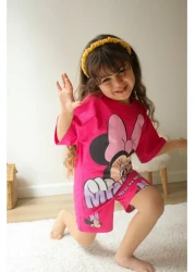 MİNİKO KİDS Girl's Character Model Printed Shorts Cotton Suit