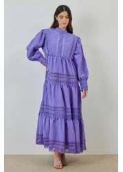 Hooopstore فستان بتفاصيل دانتيل أرجواني