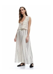 Koton Geometric Patterned A-Line Long Skirt with Ruched Waist