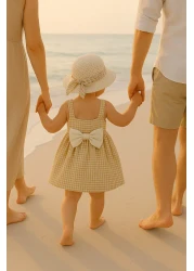 Chicsy Baby فستان بناتي مرن منقوش بفيونكة وقبعة