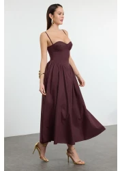  Collection Brown A-Cut Poplin Woven Dress Tprss24El00294