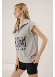  Collection تي شيرت رمادي ميلانج كبير الحجم - طباعة شعار، مقاس TWOSS25TS00116