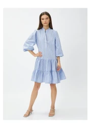 Koton فستان قميص قصير بياقة رائعة وأكمام منفوخة بطبقات