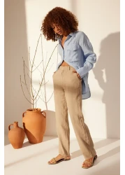  Collection Mink 100% Linen High Waist Wide Leg Trousers TWOSS24JE00246