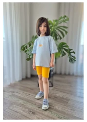 My Baby's World Flower Pattern Puffy Print Blue Tshirt Sun Yellow Biker Leggings Girl's Summer Suit Mtyk0057