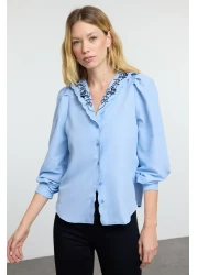  Collection Blue Collar Embroidery Detail Woven Blouse Twoaw22Bz0100