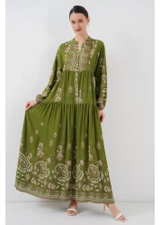 Bigdart 2423 Authentic Patterned Hijab Dress - D.Khaki