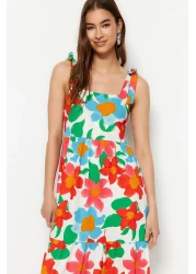  Collection فستان محبوك طويل بزهرة كبيرة باللون البرتقالي TWOSS23EL02328