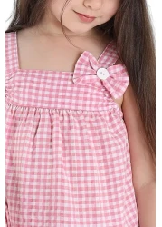 VOY KİDS Girl's Summer Patterned Dress with Hat