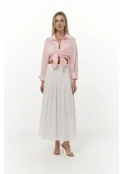 BOHEMAİ تنورة طويلة بيضاء بتفاصيل طيات الدفيئة