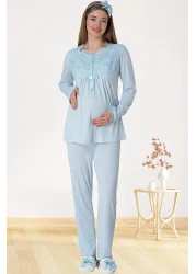 Mecit Pijama Mecit 5416 Blue Maternity Pajama Set with Long Dressing Gown