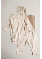 OhlalaKoala طقم لباس ضيق مكشكش بنمط فرع كريمي