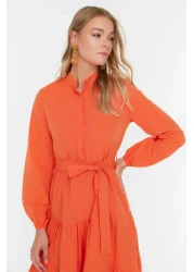  Modest Orange Belted Prevailing Collar Button Detail Woven Dress TCTSS21EL3343