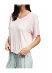 Koton V-Neck Short Sleeve Printed Loose Fit Viscose Woven Pajama Set