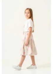 Magu Girls' Cotton Floral Patterned T-Shirt and Skirt Set