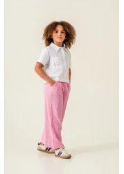 Magu Girls Linen White Embroidery Detailed Shirt and Pink Pants Set - Stylish and Comfortable