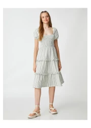 Koton فستان ميدي برقبة مربعة وأكمام منفوشة مكشكشة