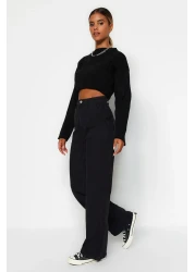  Collection Black High Waist Wide Leg Jeans with Pocket Detail TWOAW22JE0595