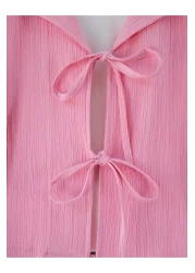 Modamorfo Crinkle Suit with Tie Front Skirt - Pink