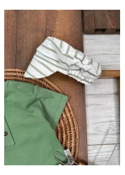 Lino Baby Summer Combination Striped Shorts and Hat Plain T-Shirt Shoulder Snap Fastener Baby Boy Set