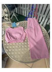 Magu Girl's Cotton Tank Top and Wide Leg Pants Set - Summer Elegance