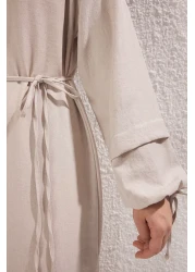  Modest فستان حجاب من الكتان المنسوج بدون بطانة مع حزام حجري TCTSS25EB00111