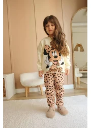 Lolliboomkids طقم بناتي شتوي ميني مطبوع بتفاصيل خلفية على شكل الفهد، طقم علوي سفلي مكون من قطعتين