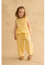 Fahhar Kids Ribbon Linen Suit Yellow