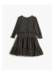 Koton Leopard Patterned Ruffle Dress Long Sleeve V-Neck with Elastic Cuffs