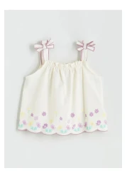 LC Waikiki Lcw kids ecru square collar floral girl's blouse and shorts set of 2