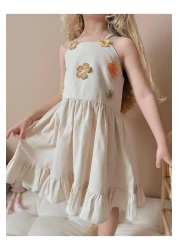 YİGİT BUTİK Yigit Boutique Floral Embroidered Strappy Girl's Dress