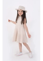 aden kids Girls Striped Summer Dress and Hat Set 2-Piece - Ages 4-12 (Pink, Blue, Beige, Burgundy)