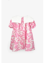 Le Mabelle Pink Leaf Patterned Girl's Dress - Bloom