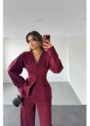 fmnbutik Pinterest - سترة ذات تصميم متوافق، بنطلون بالازو، طقم عصري أنيق