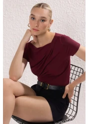  Collection Burgundy Gather/Drape Detailed Fitted/Fitted Knitted Blouse Twoss25Bz00278