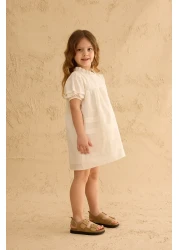 Fahhar Kids Voile Dress with Rib Detail Ecru