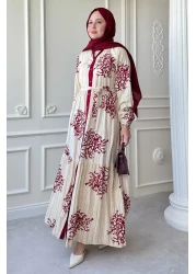 InStyle فستان فيسكوز أحمر داكن ملون بتفاصيل الأنابيب