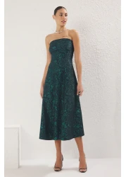  Collection فستان سهرة متوسط ​​الطول من قماش الجاكار باللون الأخضر الزمردي على شكل حرف A فستان التخرج الليلي