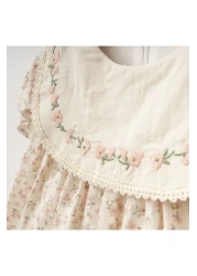 ALPİDS فستان بناتي صغير بياقة مطرزة بنقشة الزهور 9/24 شهرًا