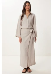 Happiness İstanbul Women's Beige Linen Shirt Skirt Suit Fn03475