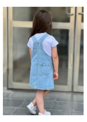 yns coolstar Minnie Print Jeans Salopet Gilet Dress with Shorts 2 Pieces Set