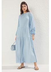  Modest Blue Sleeve Detail Knitted Dress Tctss25Eb00046