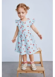 Defacto Baby Girl Patterned Short Sleeve Flared Poplin Summer Dress E0645A525Sm