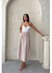 HARVESSE Pleated Midi Linen Look Skirt