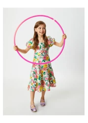 Koton فستان زهري متوسط الطول ذو أكمام قصيرة وياقة مربعة