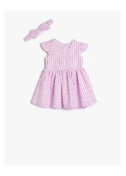 Koton Dress and Headband Short Sleeves Floral Embroidery Detailed Round Neck Cotton Lined