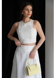 Julidress بلوزة قصيرة مطرزة بالدانتيل من قماش التطريز وتنورة طويلة طويلة من الأسفل مجموعة مميزة