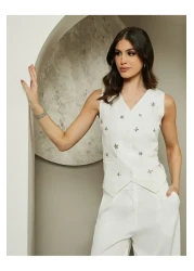 Styli Embellished V-Neck Waistcoat Top