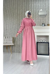 Moda Krash فستان صيفي من الكتان - مزين بالدانتيل